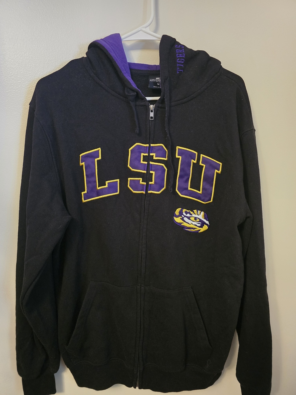Colosseum Black LSU Hoodie  with Purple and Gold LSU Applique #404